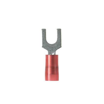 Panduit® Pan-Term® PN18-14F-C Loose Piece Fork Terminal, #18 Conductor, 1.03 in L, Sleeved Barrel, Copper, Red