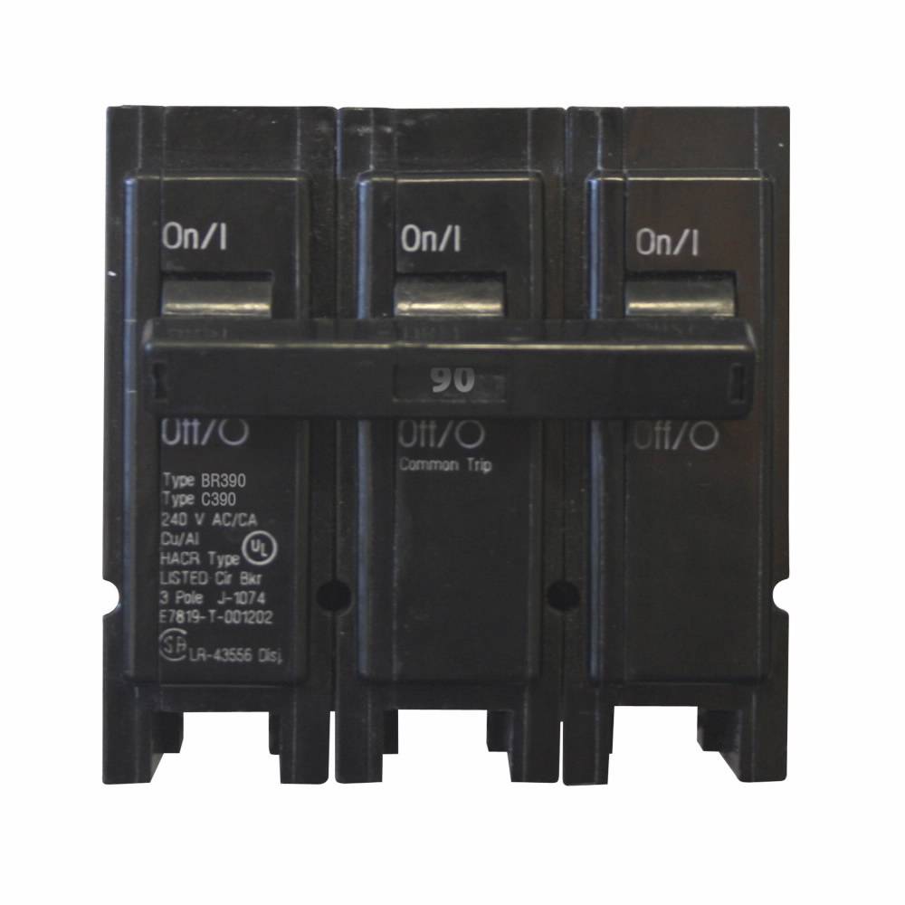 EATON BR390 Type BR Circuit Breaker, 240 VAC, 90 A, 10 kA Interrupt, 3 Poles, Common/Thermal Magnetic Trip