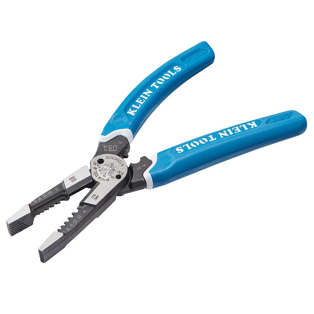 Klein® Klein-Kurve® K12065CR Heavy Duty Wire Stripper/Cutter/Crimper Multi-Tool With (6) Stripping Holes, 18 to 8 AWG, 20 to 10 AWG, 8.3 in OAL, 32 to 6 AWG, 32 to 8 AWG Shearing, Forged Steel Body