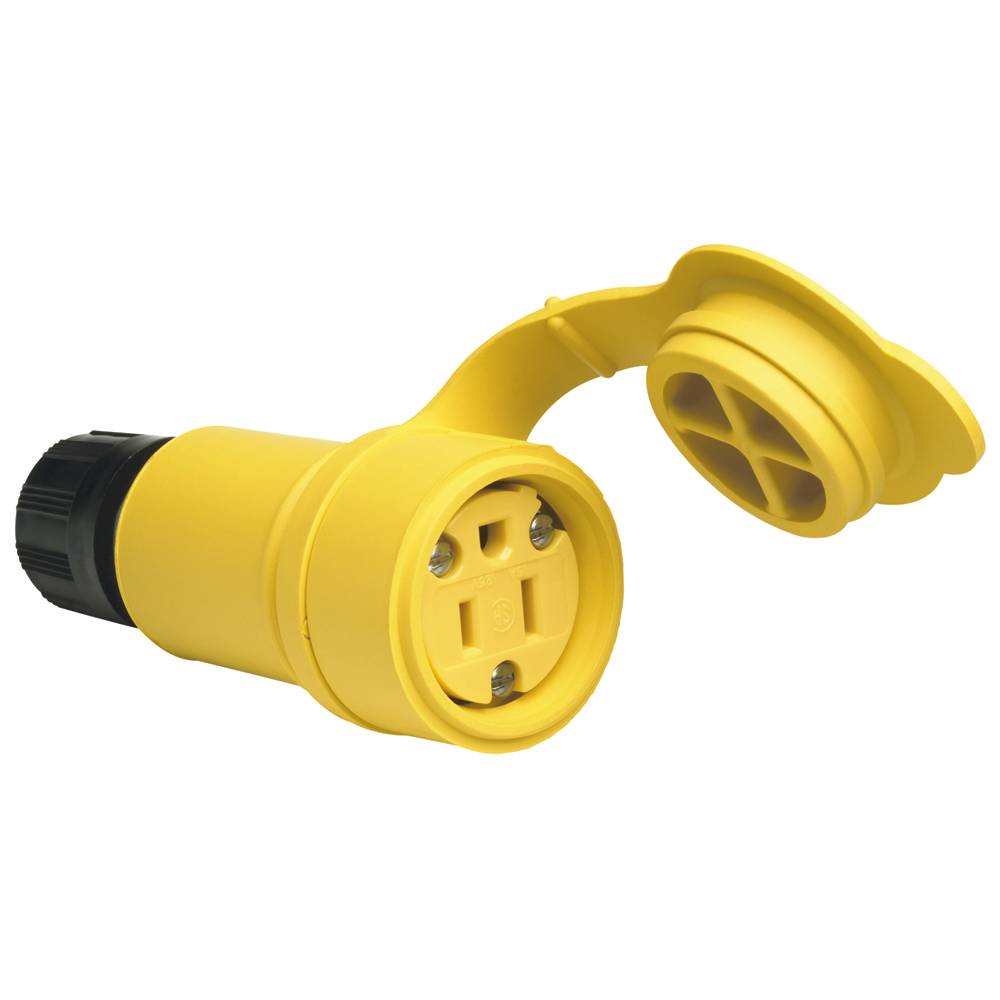 Pass & Seymour® 15W47 Watertight Straight Blade Connector, 125 VAC, 15 A, 2 Poles, 3 Wires, Yellow