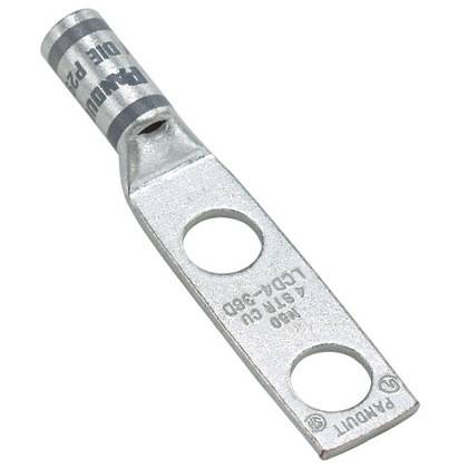Panduit® Pan-Lug™ LCD500-12-6 2-Hole Compression Lug, 500 kcmil Code Copper Conductor, Die Code: P87, 1/2 in Stud, Copper