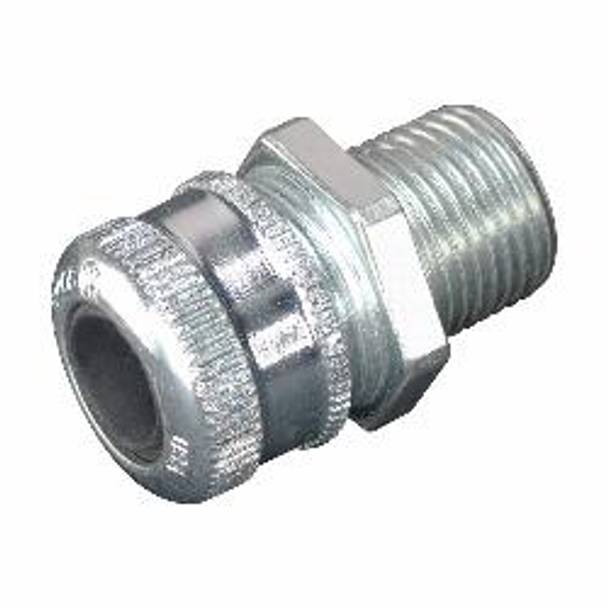Crouse-Hinds CGB397 Form C Straight Cable Gland Cord Connector, 1 in Trade, 3/4 to 7/8 in Cable Openings, Aluminum, Electro-Plated Zinc/Chromate Coated