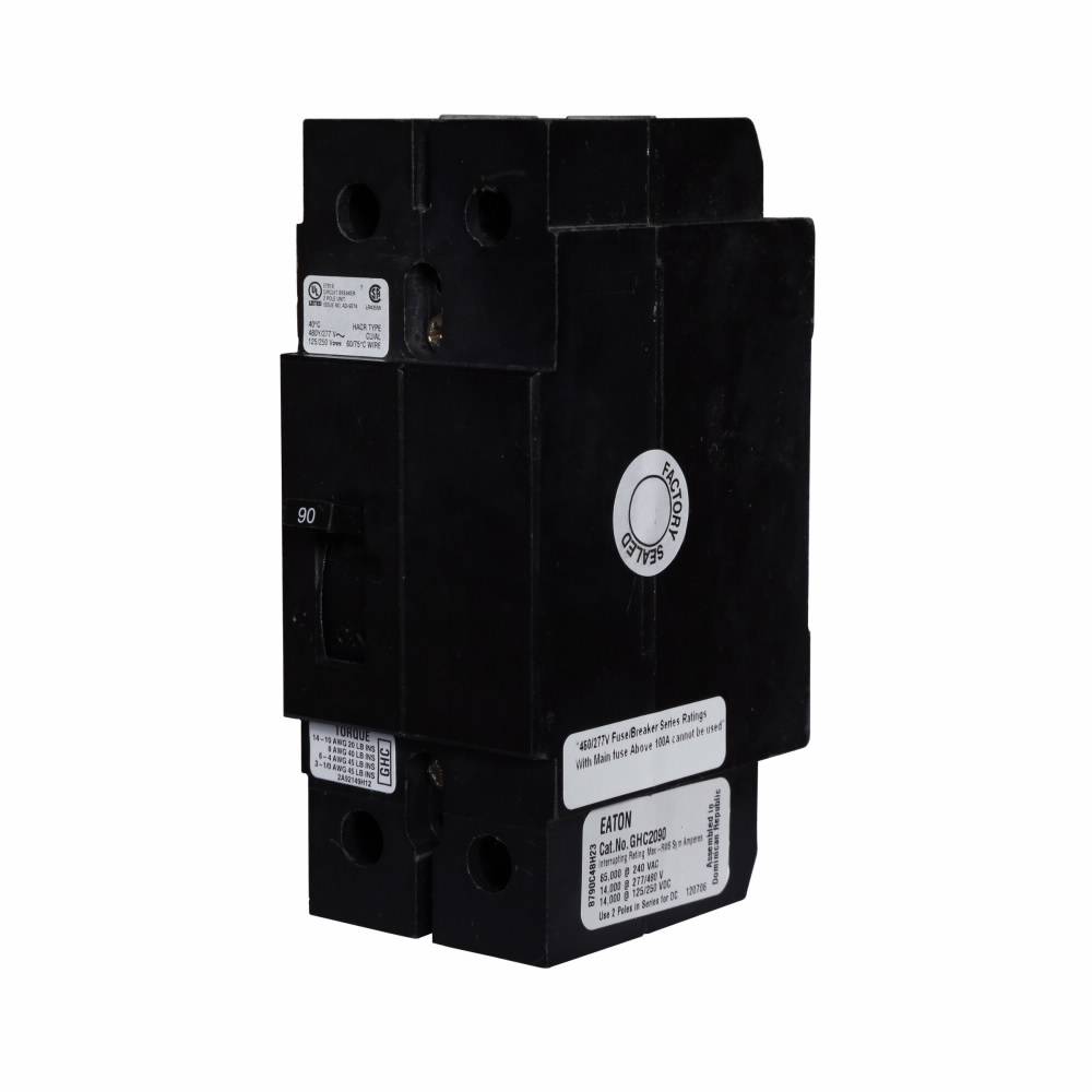 EATON GHC2090 C Series Type GHC Molded Case Circuit Breaker, 480Y/277 VAC, 125/250 VDC, 90 A, 14/65 kA Interrupt, 2 Poles, Fixed Thermal/Fixed Magnetic/Non-Interchangeable Trip
