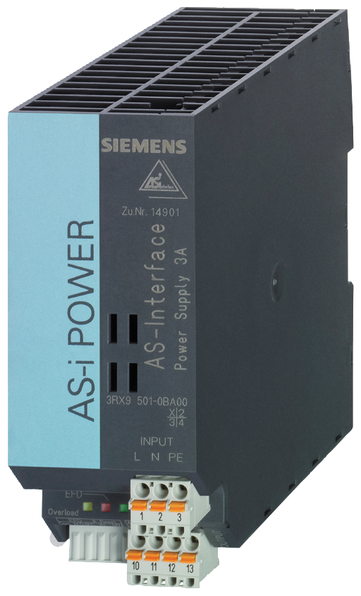 Siemens 3RX9501-1BA00 AS-i Power Supply Unit, 20 to 29 VAC Input, 30 VDC Output, 3 A Output