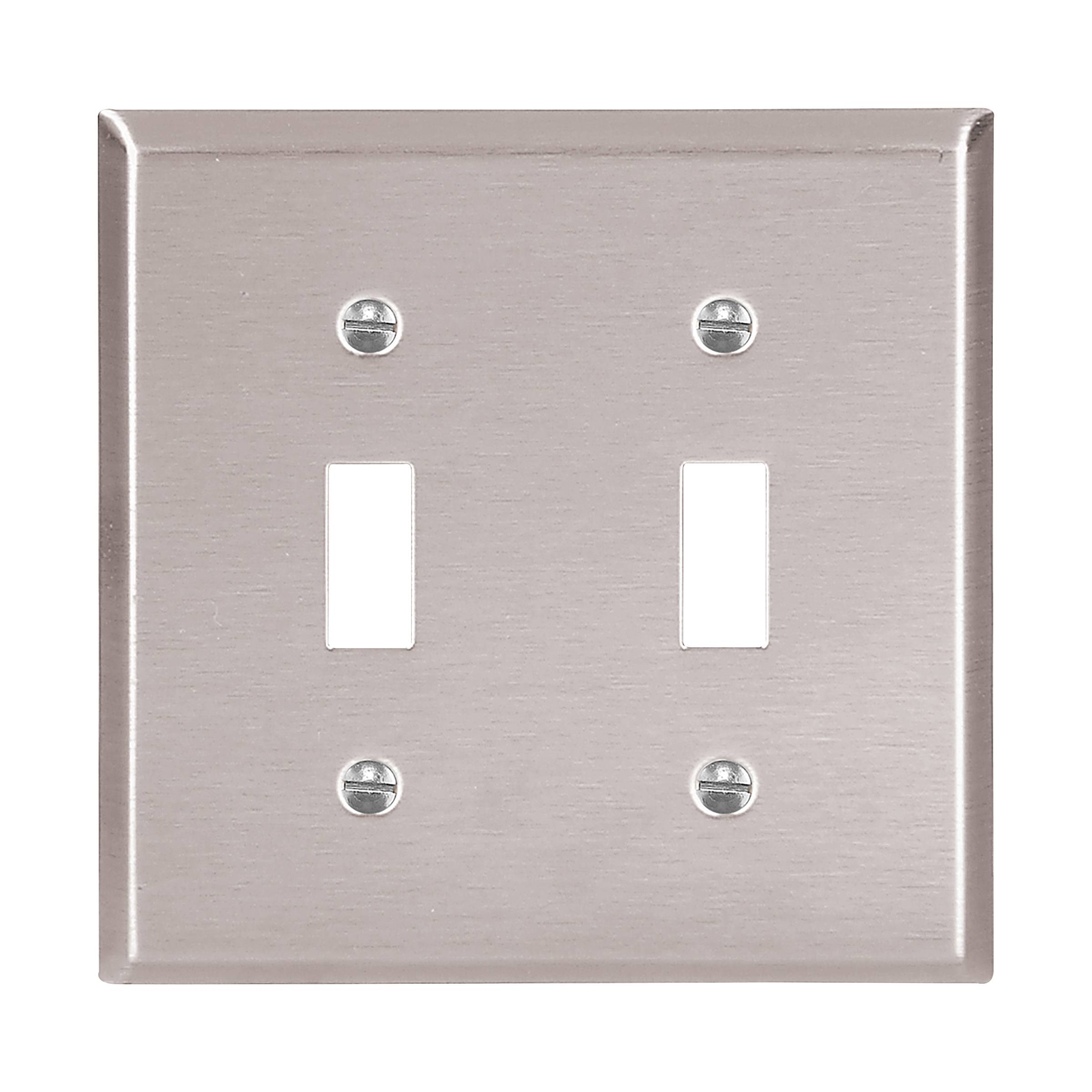EATON Arrow Hart™ Eaton Wiring Devices 93072-SP-L 93000 Standard Toggle Switch Wallplate, 2 Gangs, 4.5 in H x 4.56 in W, 302/304 Stainless Steel, Clear