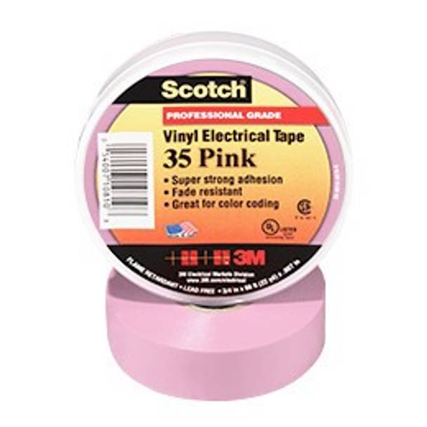 3M™ 35-3/4X66FT-PK Color Coding Premium-Grade Color Coding Electrical Tape, 66 ft L x 3/4 in W, 7 mil THK, Rubber Adhesive, PVC Backing, Pink (Discontinued by Manufacturer)
