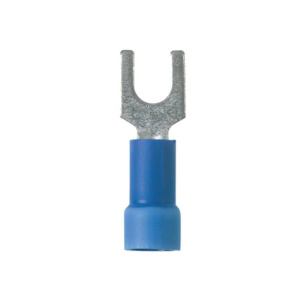 Panduit® Pan-Term® PV14-8FX-C Insulated Fork Terminal, #14 Conductor, 0.96 in L, Brazed Seam/Funnel Entry Barrel, Copper, Blue