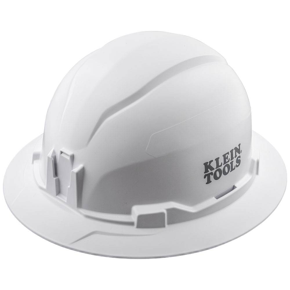 Klein® 60400 Type 1 Full Brim Style Non-Vented Hard Hat, SZ 6-1/2 Fits Mini Hat, SZ 8 Fits Max Hat, ABS/Polycarbonate, 4-Point Reverse Donning Suspension, ANSI Electrical Class Rating: Class E, ANSI Impact Rating: ANSI Z89.1-2014