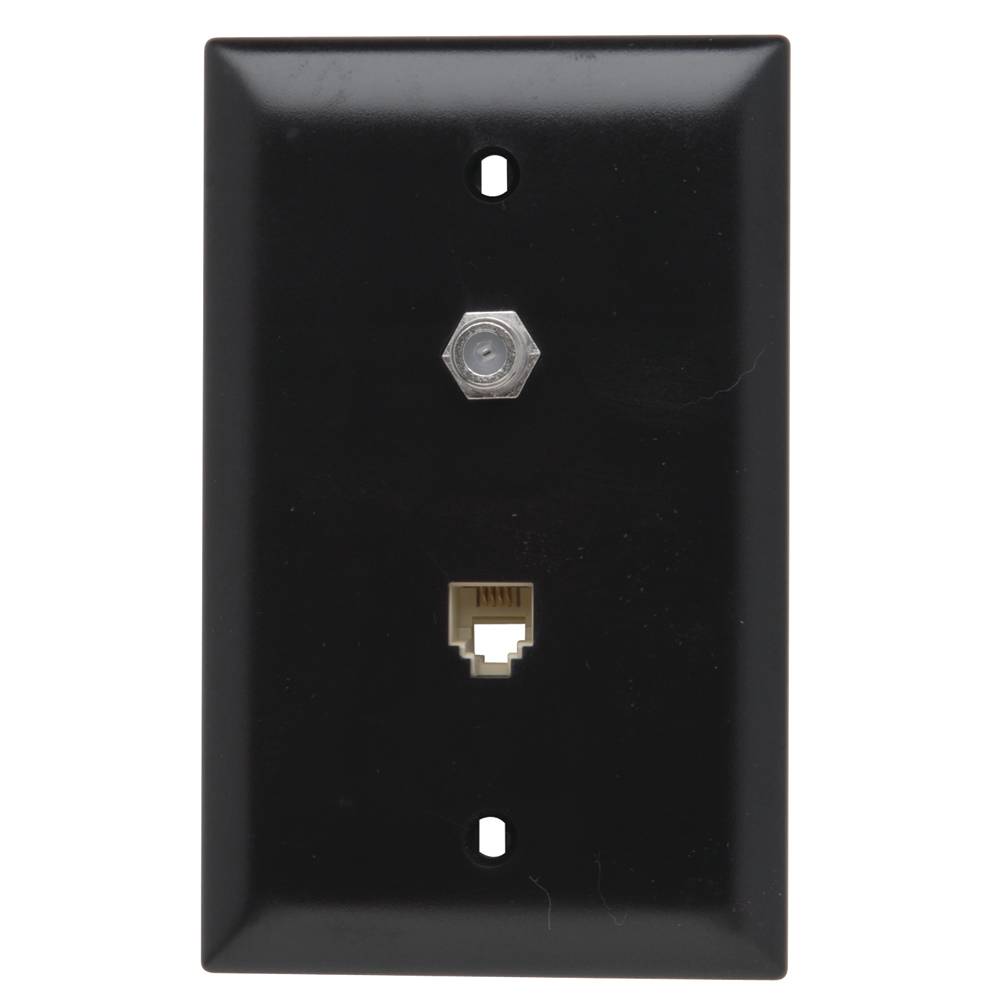 On-Q® TPTELTV 1-Gang Combination Device Wallplate, Flush Mount, (1) F-Type Coaxial Connector/(1) 4-Conductor RJ11 Telephone Jack Configuration