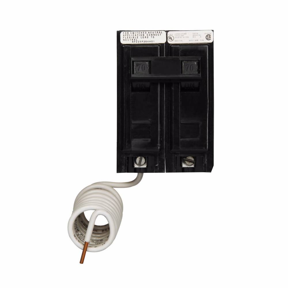 EATON QuickLag® BAB2070 Type BAB Miniature Circuit Breaker, 120/240 VAC, 70 A, 10 kA Interrupt, 2 Poles, Non-Interchangeable Thermal Magnetic Trip