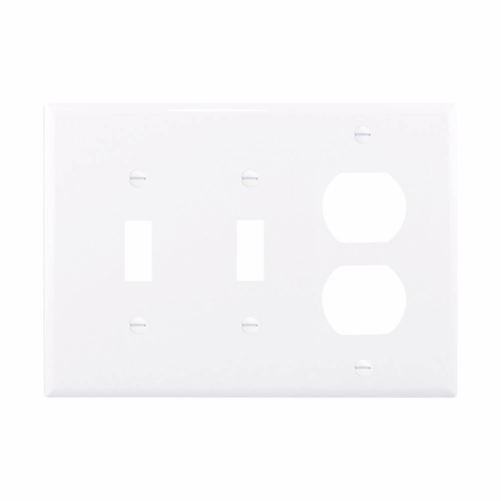 EATON Arrow Hart™ Eaton Wiring Devices PJ28W Mid-Sized Combination Wallplate, 3 Gangs, 4.87 in H x 6.75 in W, Polycarbonate/Thermoplastic, White