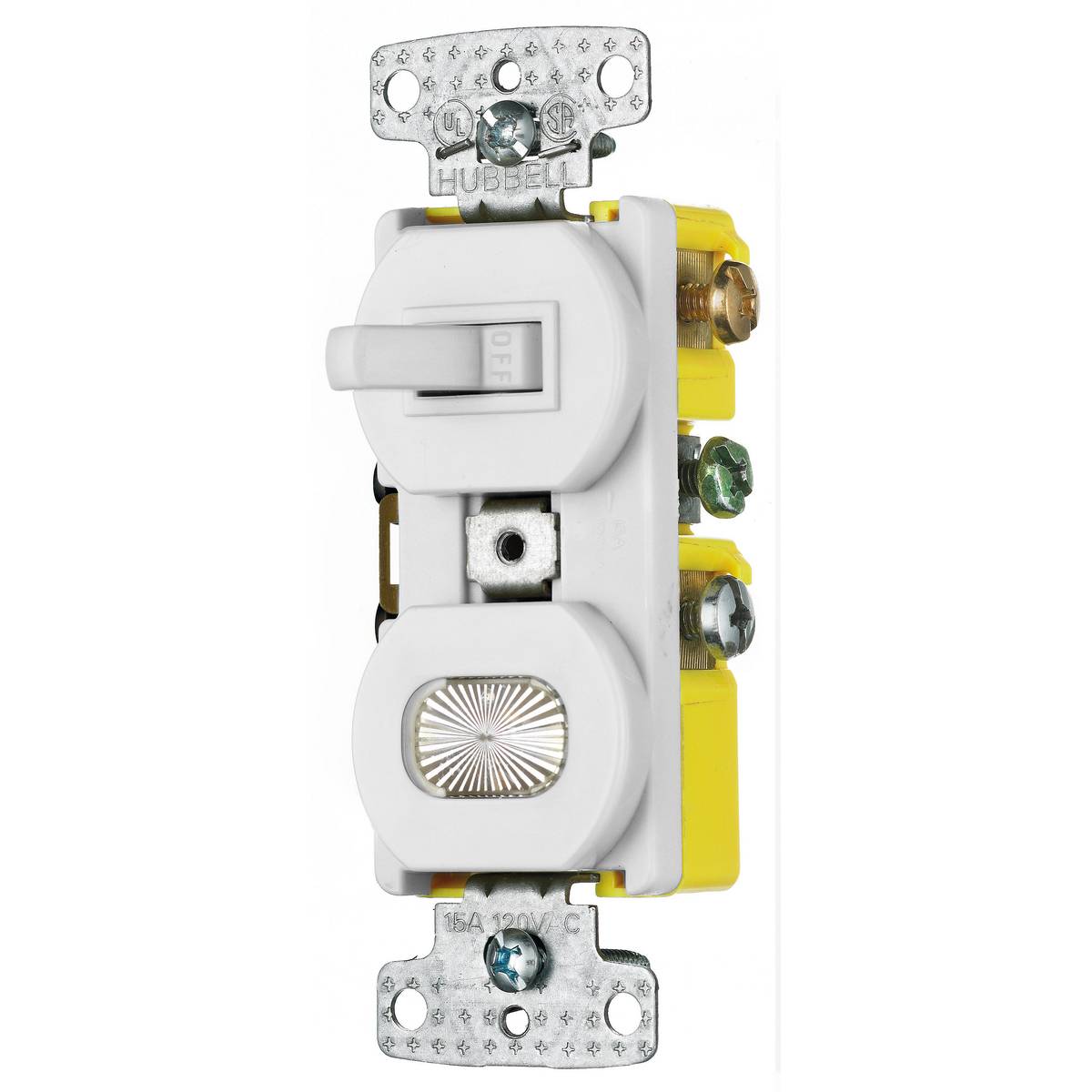 Wiring Device-Kellems RC109W Standard Sized Combination Toggle Switch, 120 VAC, 15 A, 1800 W