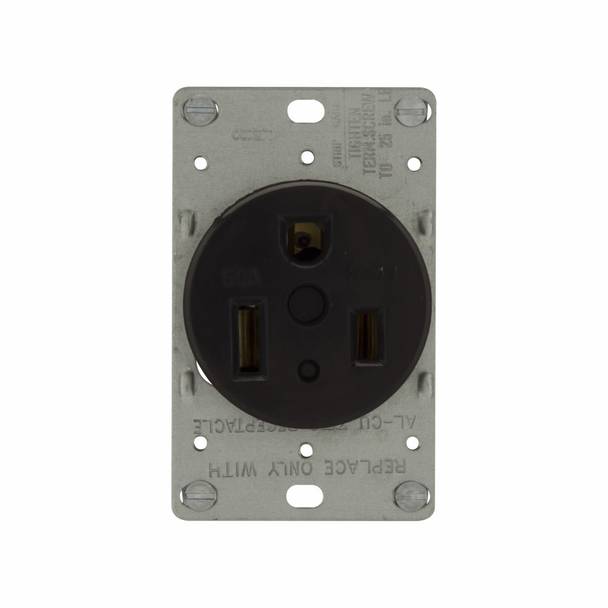 EATON Arrow Hart™ Eaton Wiring Devices 1254-BOX Single Straight Blade Receptacle, 250 VAC, 50 A, 2 Poles, 3 Wires, Black