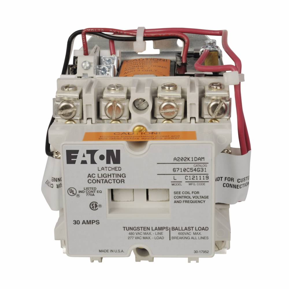 EATON A202K1DZM Magnetically Held Lighting Contactor, 277 VAC Coil, 4 Poles