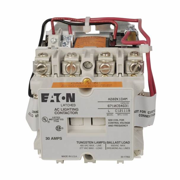 EATON A202K1DZ Magnetically Latched Lighting Contactor, 277 VAC V Coil, 4 Poles