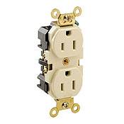 Leviton® 5262 1-Phase Duplex Extra Heavy Duty Self-Grounding Straight Blade Receptacle, 125 VAC, 15 A, 2 Poles, 3 Wires, Brown