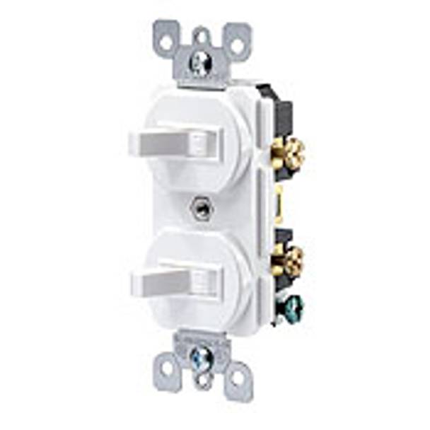 Leviton® 5224-2 Traditional Duplex Grounding Combination Switch With Receptacle, 20 A, 125 VAC, 1 hp, 1 Poles
