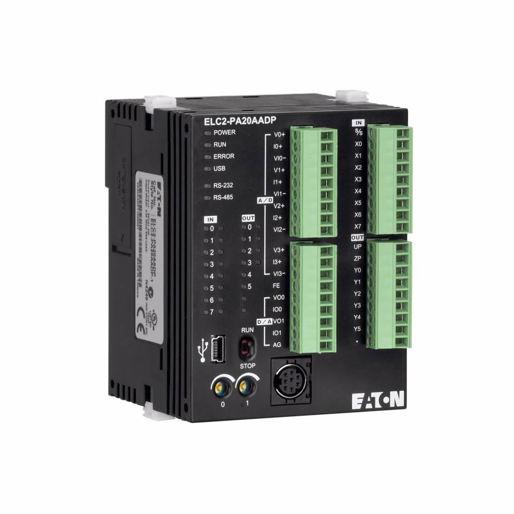 EATON ELC2-PA20AADR Type ELC2 Analog Programmable Logic Controller, 24 VDC, 5 mA, 10-Digital, 6-Analog Inputs, 6-Relay Outputs