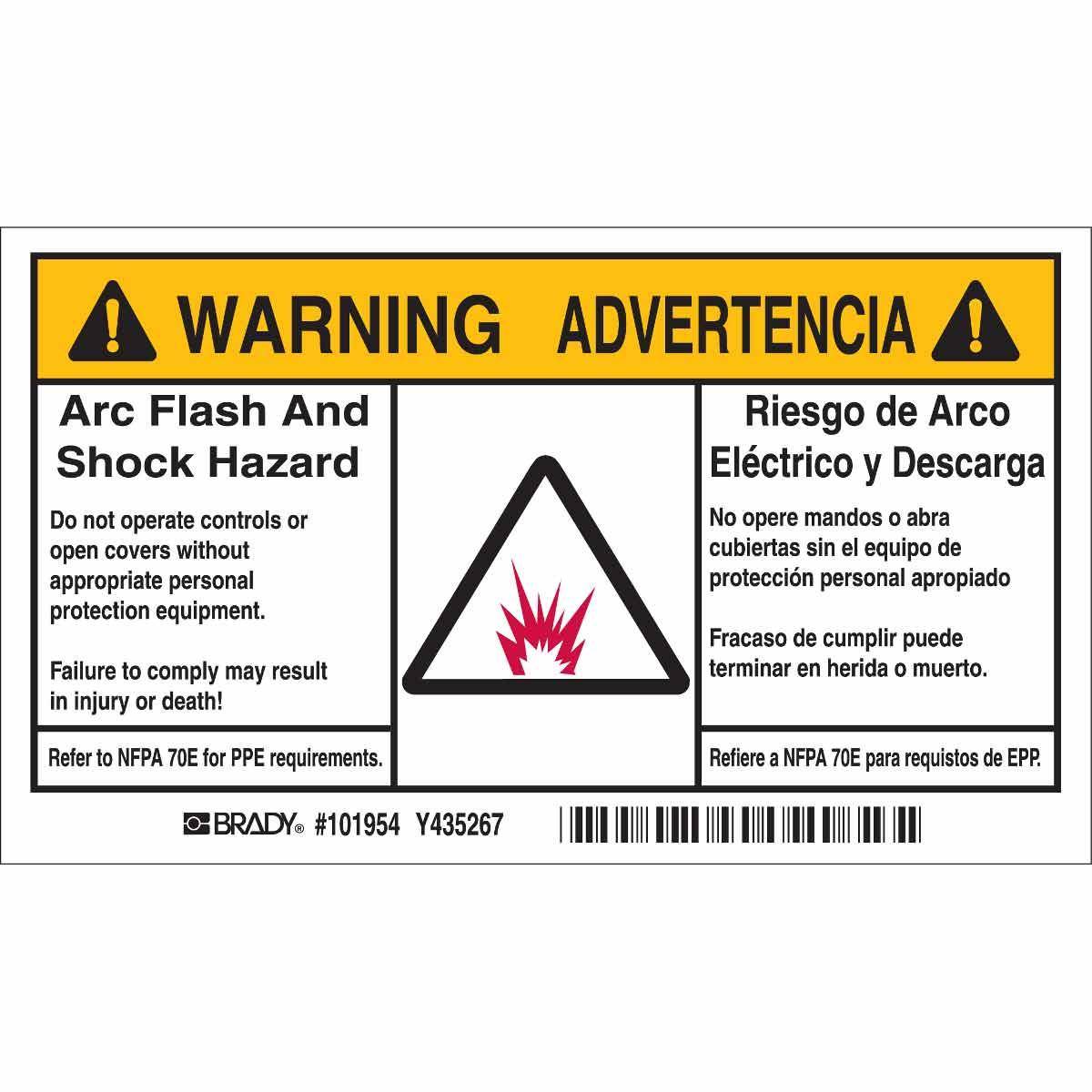 Brady® 101954 Laminated Non-Reflective Rectangular Self-Adhesive Arc Flash Protection Label, 6 in W, Black/Orange on White, B-302 Polyester, 5 per Pack Labels