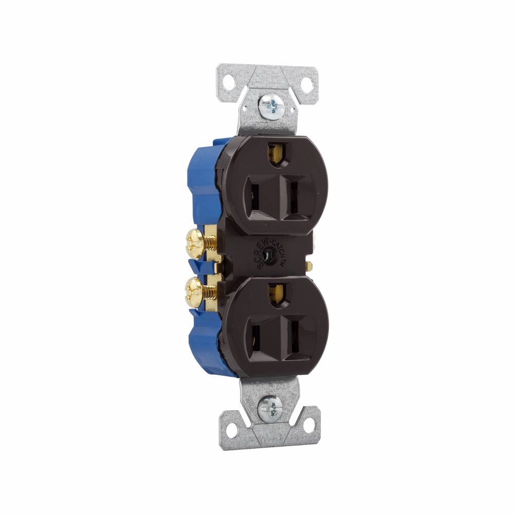 Eaton Wiring Devices 270B Straight Blade Duplex Receptacle, 125 VAC, 15 A, 2 Poles, 3 Wires, Brown
