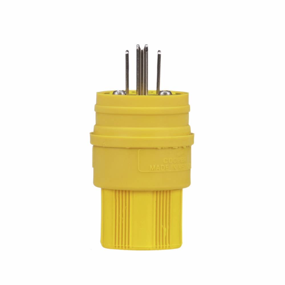 EATON Arrow Hart 14W47 Grounding Watertight Straight Blade Plug, 125 VAC, 15 A, 2 Poles, 3 Wires, Yellow