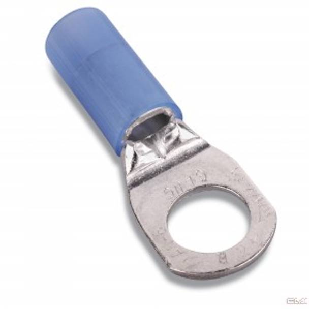 Sta-Kon® RE727 RE Series Insulated Ring Terminal, 6 AWG Conductor, 1.76 in L, Brazed/Overlapped Seam Barrel, Copper, Blue