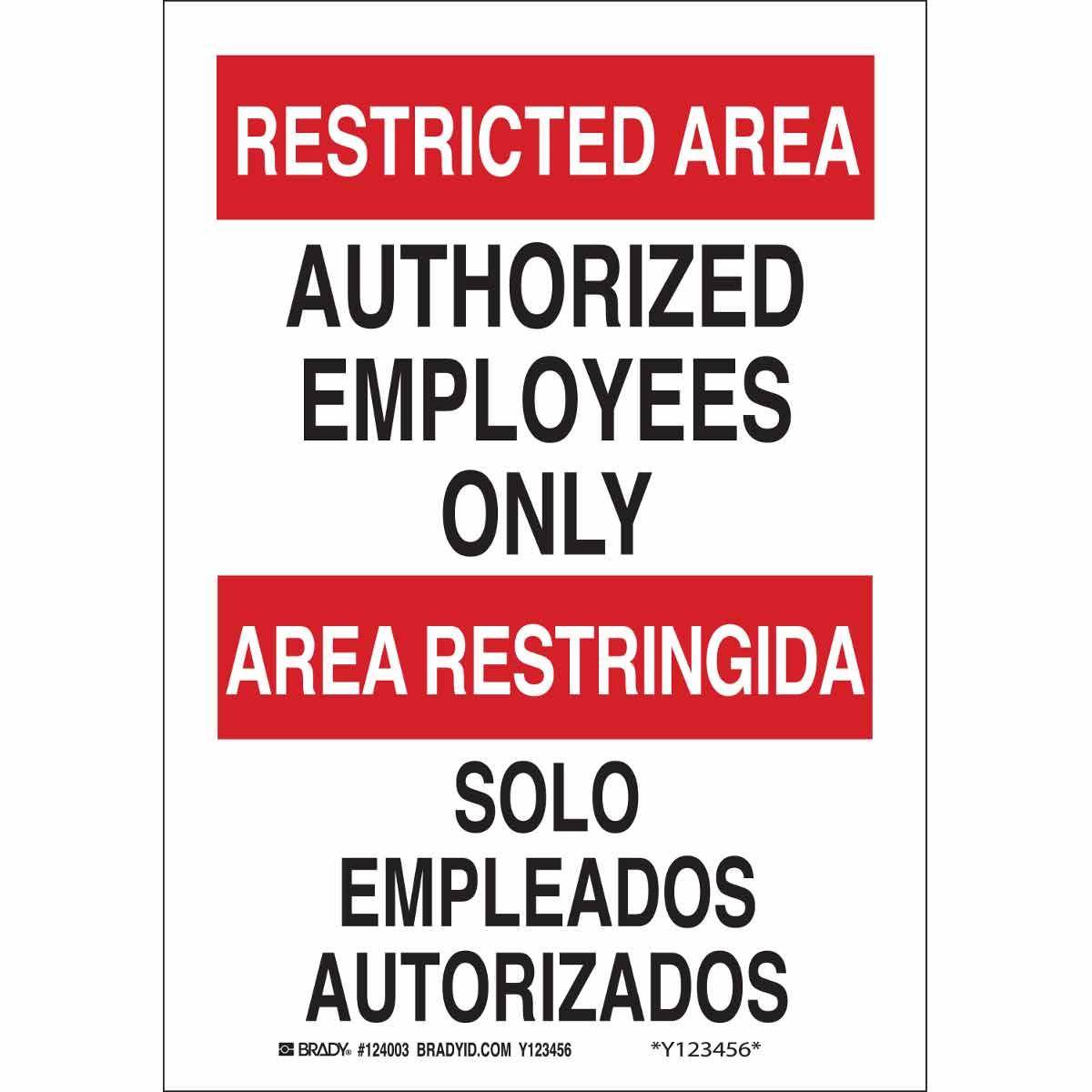 Brady® 124004 Rectangular Security Sign, RESTRICTED AREA/AREA ...