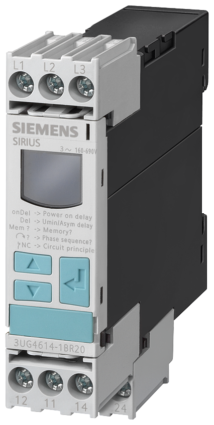 Siemens 3UG4614-1BR20 Digital Phase Sequence Monitoring Relay, 160 to 690 VAC, 3 Pin, DPDT Contact