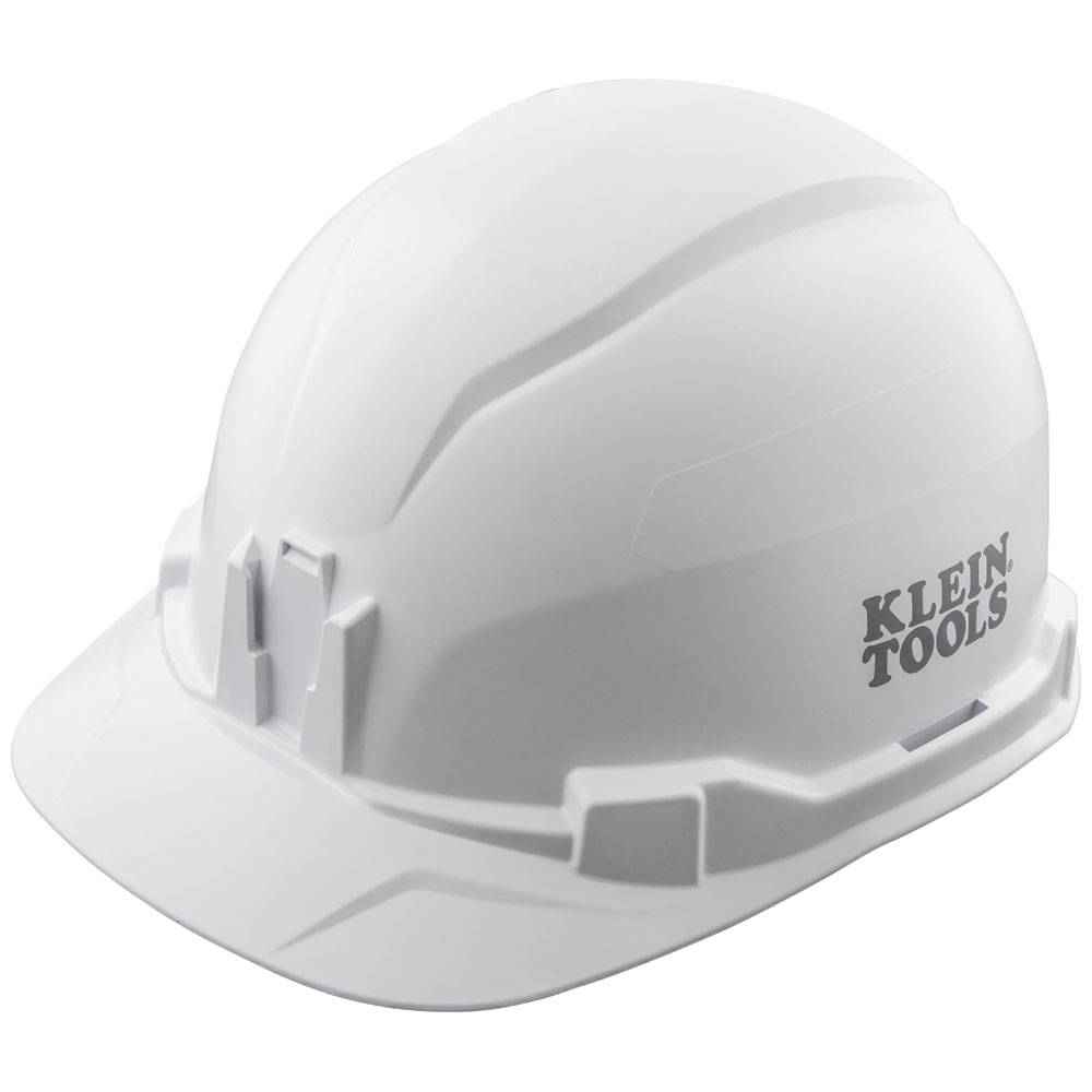 Klein® 60100 Type 1 Cap Style Non-Vented Hard Hat, SZ 6-1/2 Fits Mini Hat, SZ 8 Fits Max Hat, ABS/Polycarbonate, 4-Point Reverse Donning Suspension, ANSI Electrical Class Rating: Class E, ANSI Impact Rating: ANSI Z89.1-2014, Ratchet with Pivot Adjustment