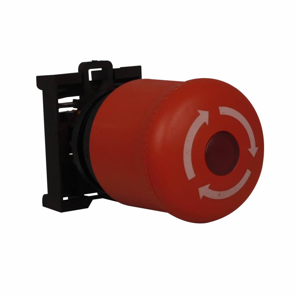 EATON RMQ-Titan® M22-PVLT-K01-R Illuminated Emergency Stop Switch, 22.5 mm, 1NC Contact, Twist-Release Knob Operator, Red