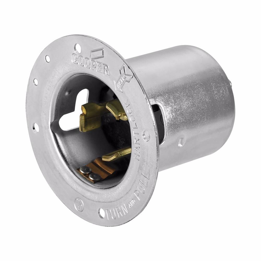 EATON Arrow Hart™ Hart-Lock® Eaton Wiring Devices CS6375 California Standard Locking Flanged Inlet, 125/250 VAC, 50 A, 3 Poles, 4 Wires, Steel