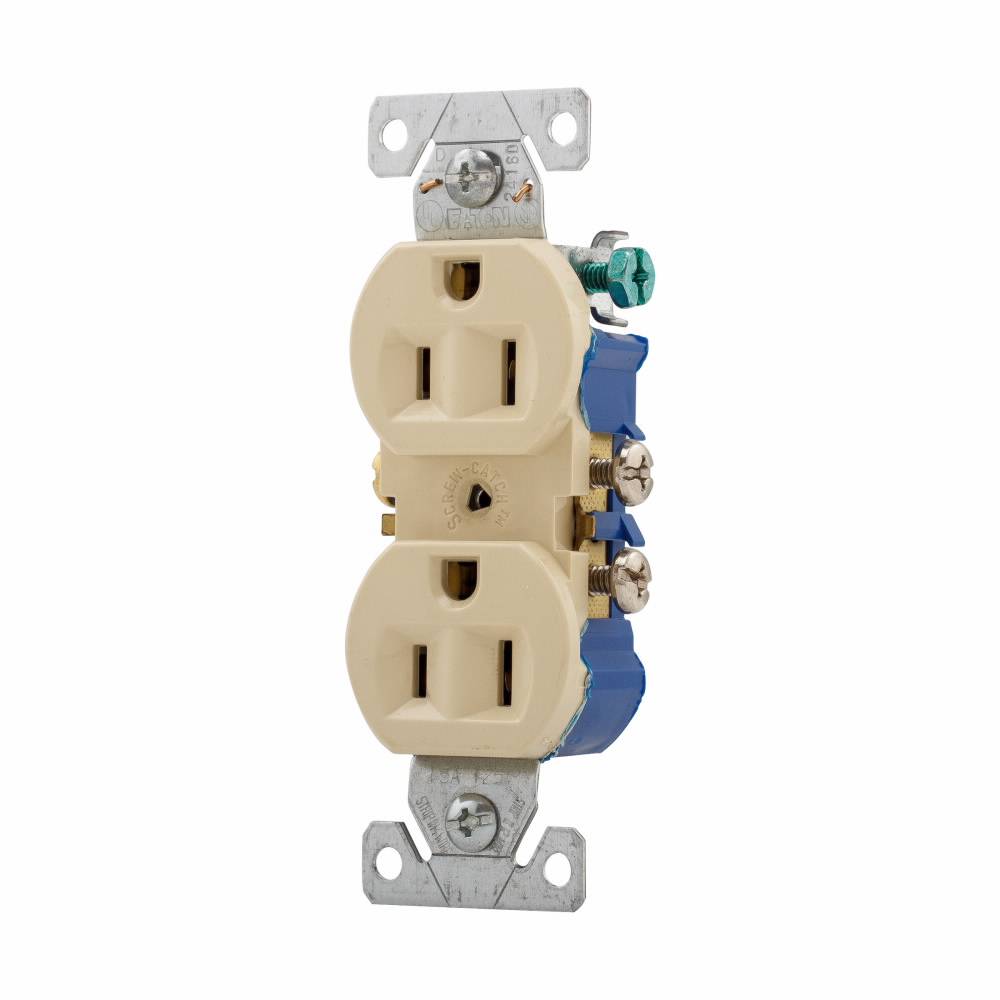 Eaton Wiring Devices 270V Straight Blade Duplex Receptacle, 125 VAC, 15 A, 2 Poles, 3 Wires, Ivory