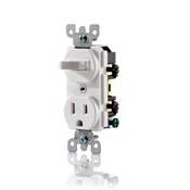 Leviton® T5225-W Duplex Combination Switch and Receptacle, 15 A, 120/277 VAC, 1 Poles, 14 to 12 AWG Wire