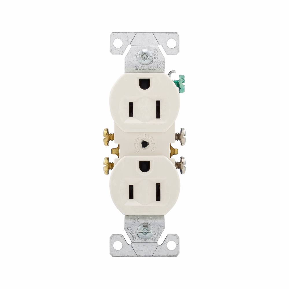 Eaton Wiring Devices 270LA Straight Blade Duplex Receptacle, 125 VAC, 15 A, 2 Poles, 3 Wires, Light Almond