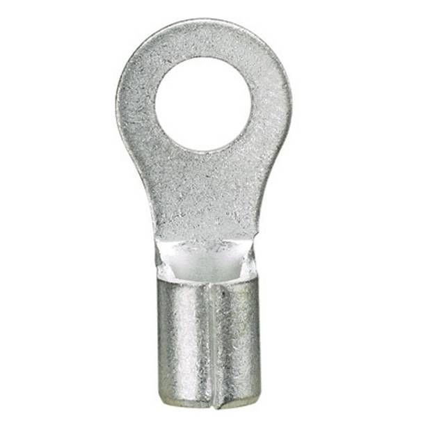 Panduit® Pan-Term™ P10-38R-L Type P-R Non-Insulated Ring Terminal, 10 AWG Conductor, 1.05 in L, Brazed Seam/Standard/Internal Serration/Insulation Support Barrel, Copper, Silver