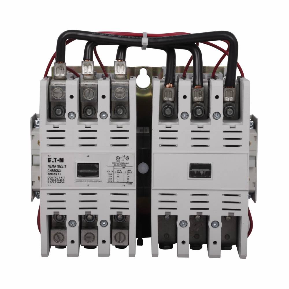 EATON CN55KN3A Freedom 3-Phase K-Frame Reversing NEMA Contactor With Steel Mounting Plate, 110/120 VAC V Coil, 90 A, 1NO Contact, 3 Poles