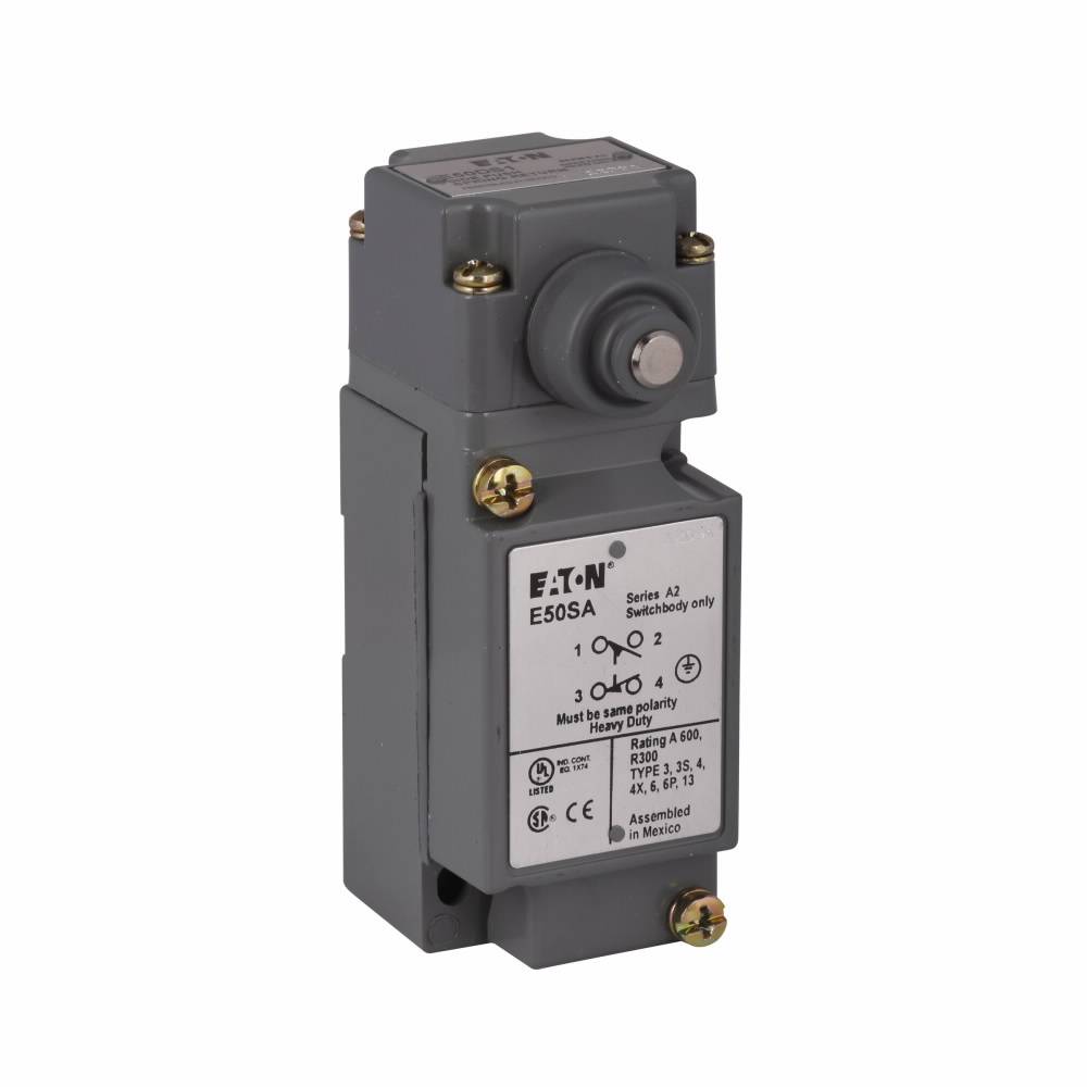 EATON E50AS1 Assembled Heavy Duty Plug-In Standard Limit Switch, Side Pushbutton Actuator, 1NO-1NC Contact, 1 Pole
