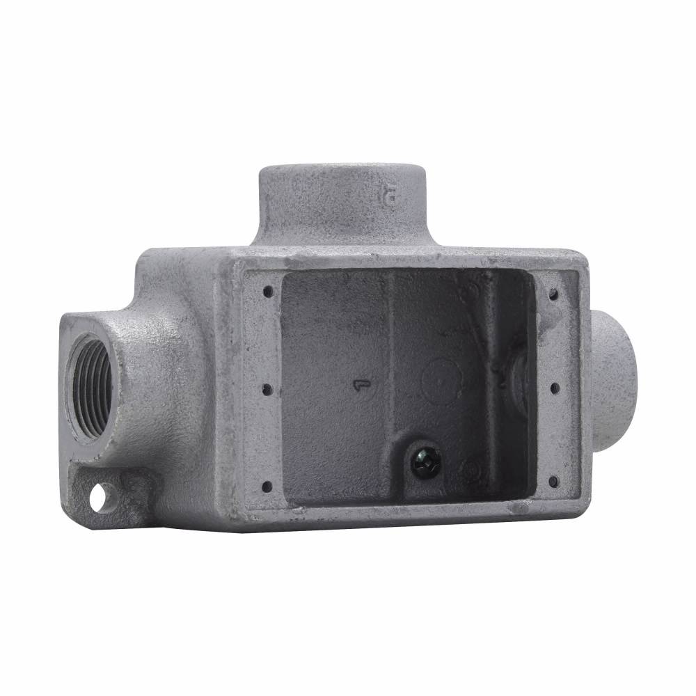 EATON Crouse-Hinds Condulet® FDCT3 3-Entry Deep Tee Device Box, 1 in Trade, 1 Gang, Feraloy® Iron Alloy, Aluminum Acrylic Painted/Electro-Galvanized