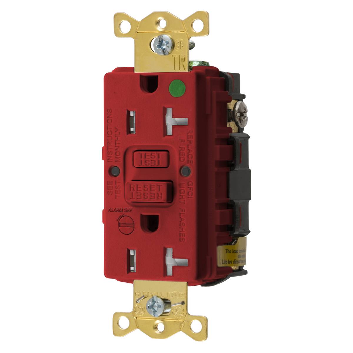 Wiring Device-Kellems AUTOGUARD® Style Line® GFTRST83RB 1-Phase Heavy Duty Standard Self-Test Tamper Resistant Screw Mount GFCI Receptacle With Alarm, 125 VAC, 20 A, 2 Poles, 3 Wires, Red