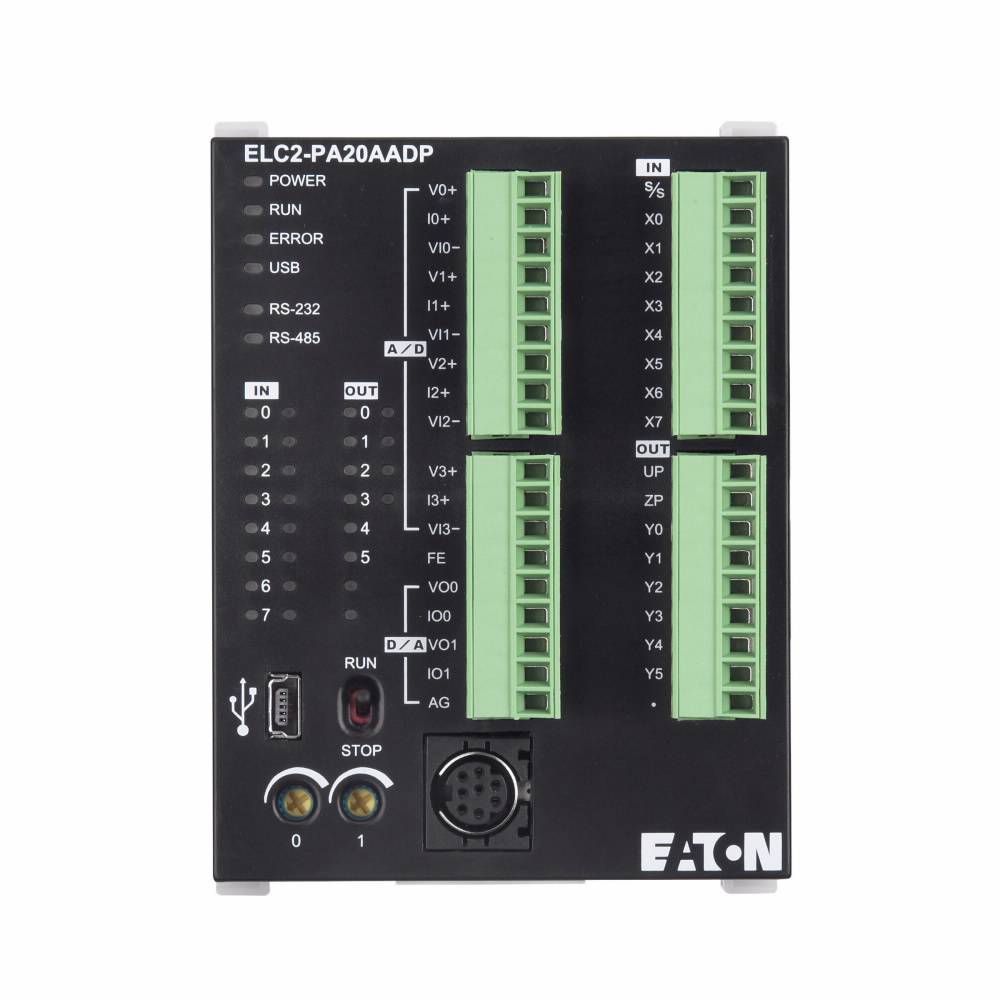 EATON ELC2-PV28NNDR Type ELC2 Advanced Programmable Logic Controller, 24 VDC, 5 mA, 16-Digital Inputs, 12 Outputs