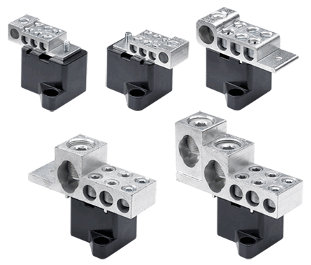 Hoffman ASTB85 S90Y 6-Terminal Splitter Trough Block Assembly, 600 VAC, 40 A, 14 to 1 AWG, 14 to 6 AWG Wire, 40 A Branch Lug, Aluminum
