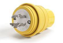 Woodhead® Watertite® 26W74 130147 Male Locking Blade Plug, 250 VAC, 20 A, 3 Poles, 4 Wires, Yellow