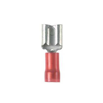 Panduit® Pan-Term™ DNF18-110-C Type DNF Loose Piece Vibration-Resistant Female Disconnect, 18 AWG Conductor, 0.11 in W x 0.032 in THK Tab, Funnel Entry/Sleeved Barrel, Brass, Red, Barrel Insulated