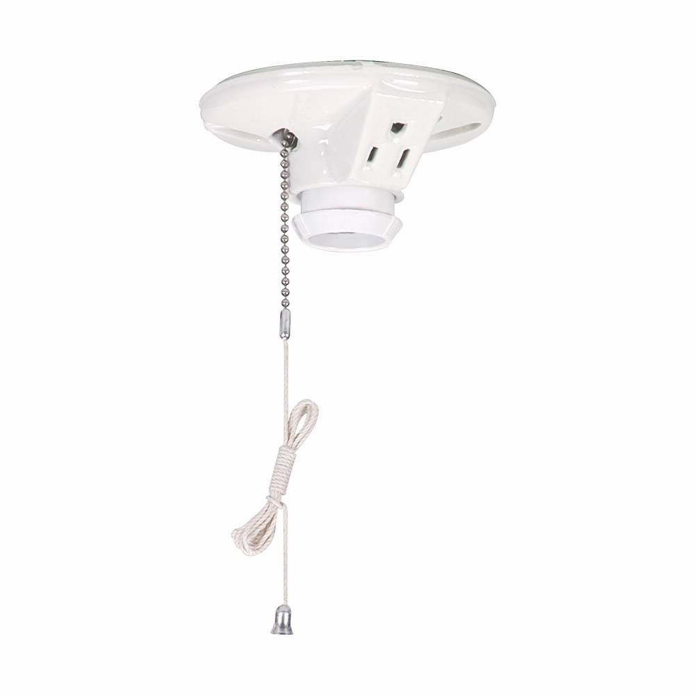 EATON Wiring Devices Arrow Hart™ 667-SP 2-Piece Ceiling Receptacle Lampholder With 2-Pole 3-Wire Outlet and Pull Chain Switch Lamp, 660 W Lamp, 125 VAC, 15 A, Medium