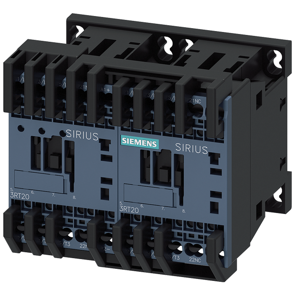 Siemens 3RA23158XE302BB4 Reversing Contactor Assembly w/ Mechanical & Electrical Interlock, 24 VDC V Coil, 7 A, 0NO-3NC Contact, 3 Poles