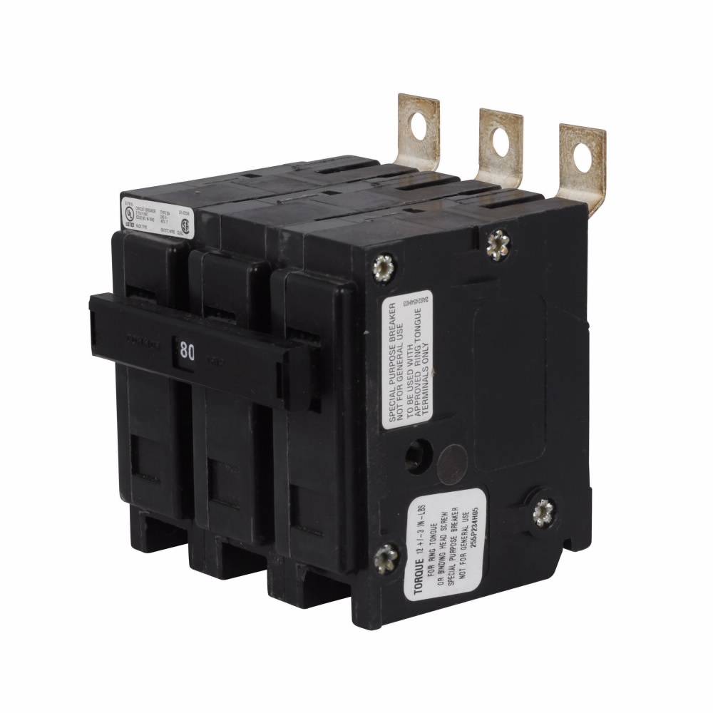 EATON QuickLag® BAB3100H Type BAB Miniature Circuit Breaker, 240 VAC, 100 A, 10 kA Interrupt, 3 Poles, Non-Interchangeable Trip