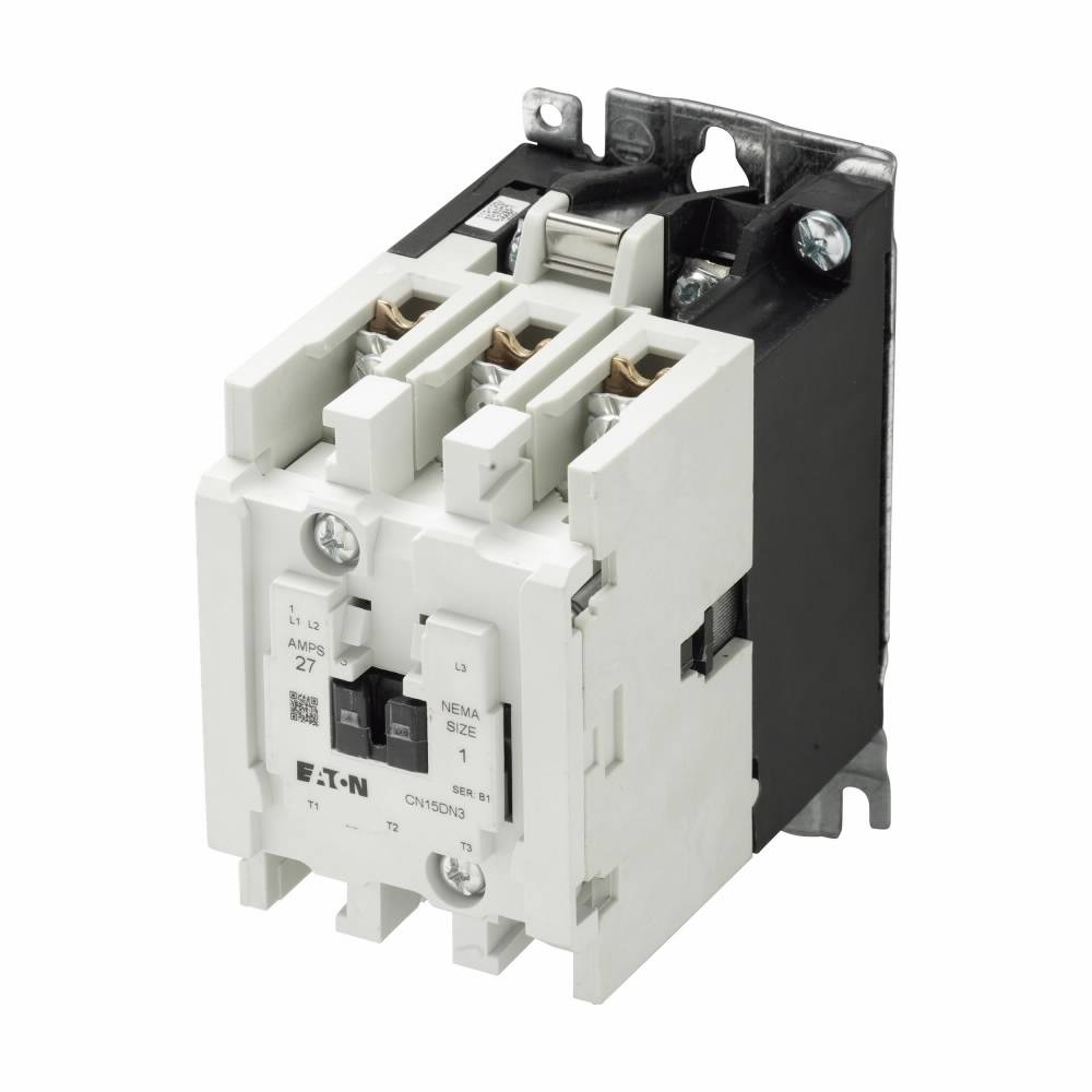 EATON CN15DN3AB Freedom 1/3-Phase D-Frame Non-Reversing NEMA Contactor With Steel Mounting Plate, 110/120 VAC V Coil, 27 A, 1NO Contact, 3 Poles