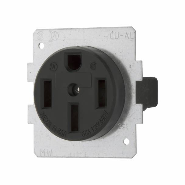 EATON Arrow Hart™ Eaton Wiring Devices 1258-SP Single Straight Blade Receptacle, 125/250 VAC, 50 A, 3 Poles, 4 Wires, Black