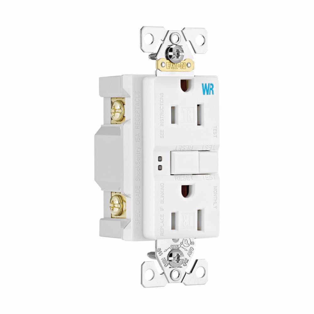 EATON Arrow Hart™ Eaton Wiring Devices TWRSGF15W Duplex Self-Test Tamper Weather-Resistant GFCI Receptacle, 125 VAC, 15 A, 2 Poles, 3 Wires, White