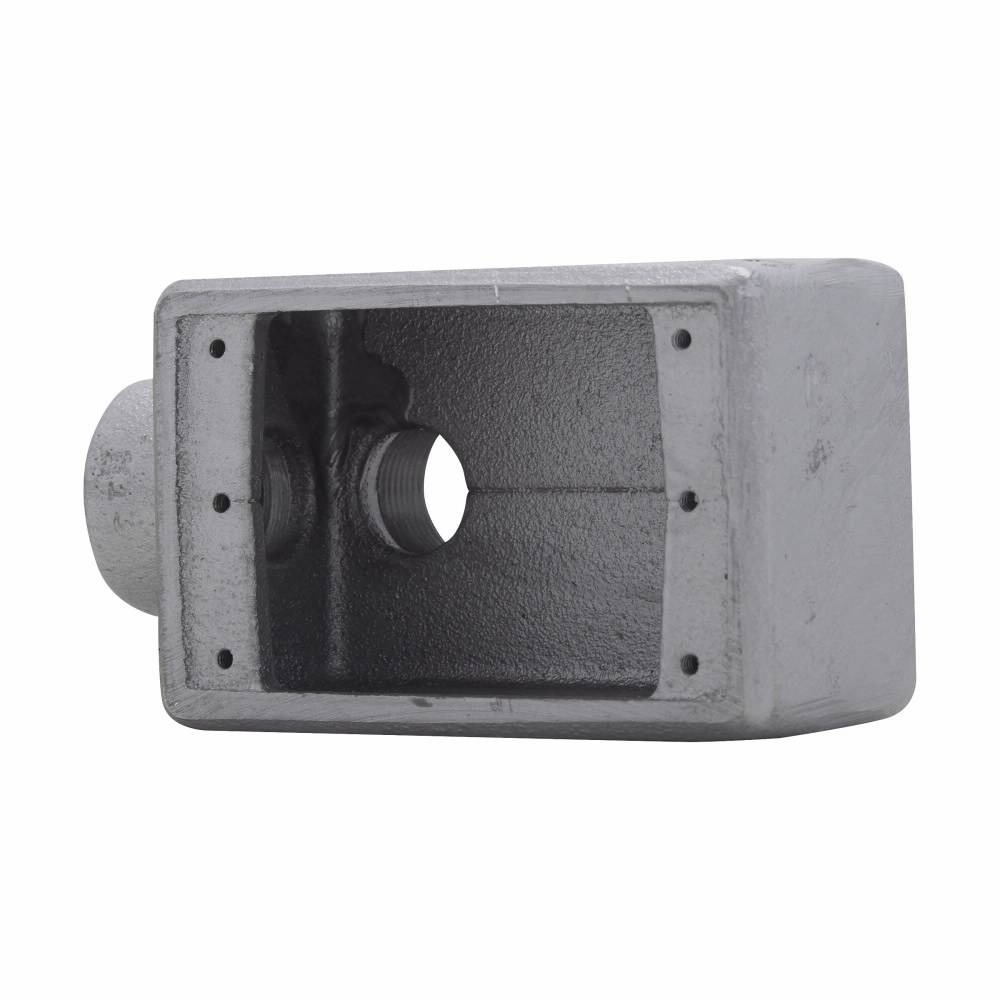 EATON Crouse-Hinds Condulet® FSLA2 2-Entry Back Feed Shallow Device Box, 3/4 in Trade, 1 Gang, Feraloy® Iron Alloy, Aluminum Acrylic Painted/Electro-Galvanized
